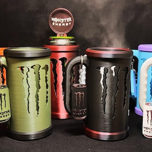 Custom Monster Energy Can Holder Mug, 3D Printed Can Cooler with Lid and Keychain, Personalized Gamer Gift, Urban Street Beer Mug