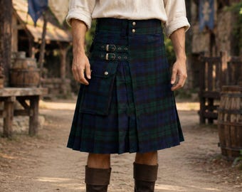 Schottenkaro Herren Kilt – LARP Mittelalterrock, Renaissance Jahrmarkt Kostüm, Schottisches Festival Outfit, Fantasy Cosplay, Halloween