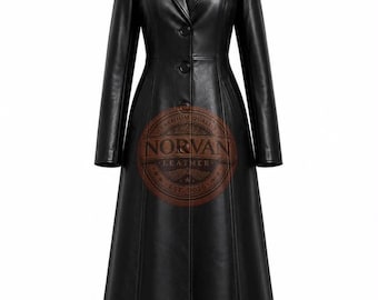 Handmade Women's Black Genuine Leather Long Elegant Trench Coat – Vintage Leather Overcoat