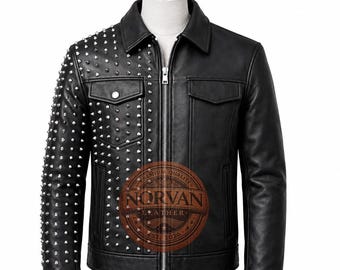 Men's Black Studded Leather Jacket – Punk Rock Biker Gothic Handmade Streetwear Coat