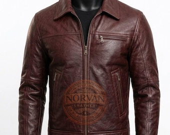 Handmade Men's Distressed Brown Genuine Leather Moto Jacket – Classic Retro Outerwear