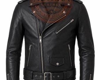 Handgefertigte Herren Leder Bikerjacke | Schwarze Moto Jacke Fashion
