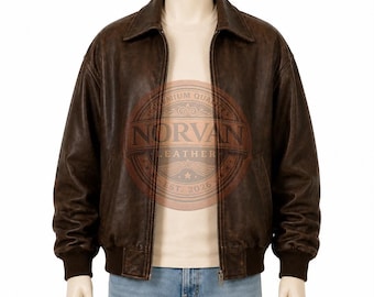 Handgefertigte Herren Distressed Brown Echtleder Bomberjacke, Vintage Style Coat