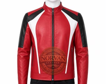 Men's Red Leather Cafe Racer Jacket – Biker Racing Style Coat