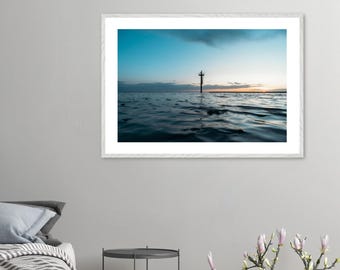 Ocean Sunset Wooden Framed Poster: Oak Ash Frame, Semi-Glossy Paper, Ready-to-Hang Wall Art