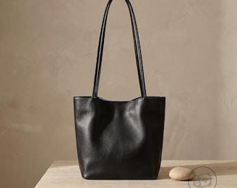 Borsa a mano in vera pelle, borsa a secchiello in morbida pelle di pecora, borsa hobo morbida, borsa minimalista per tutti i giorni, regalo per lei
