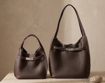 Borsa tote minimalista in pelle, borsa a tracolla in vera pelle da donna, borsa da lavoro per tutti i giorni con finitura granulata, borsa a mano con manico superiore e tracolla