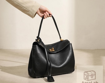 Borsa tote grande in pelle, borsa a tracolla minimalista da donna, borsa morbida per tutti i giorni, elegante borsa tote in pelle fatta a mano, ideale come regalo.