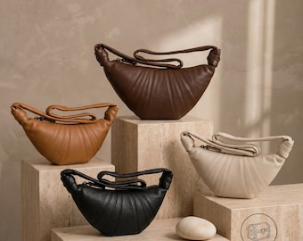 Borsa a tracolla in vera pelle a forma di croissant, borsa a tracolla in pelle di pecora a forma di raviolo, borsa a mano morbida a mezza luna, regalo per donna