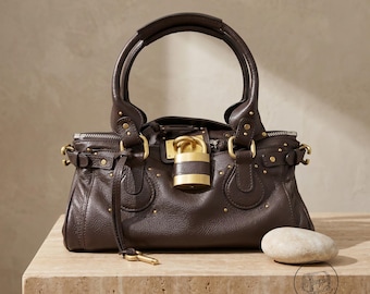 Full Grain Leather Top Handle Bag, Retro Padlock Handbag for Women, Structured Quiet Luxury Tote, Designer Style Shoulder Purse