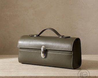 Pochette in pelle, borsa da donna con manico superiore, piccola borsa da sera, borsa a mano minimalista in pelle, elegante pochette da matrimonio, regalo per lei