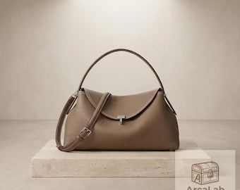 Borsa a mano in pelle da donna, borsa a tracolla strutturata, pochette minimalista e lussuosa, stile old money, regalo perfetto per tutti i giorni.
