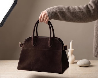 Bolso tote Margaux de piel de ante – Bolso de trabajo minimalista hecho a mano con asa superior