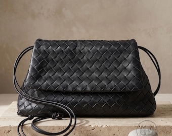Borsa a tracolla in pelle di agnello intrecciata, borsa tote in morbida pelle intrecciata, borsa a mano minimalista e lussuosa, borsetta in stile designer, borsa per tutti i giorni per lei