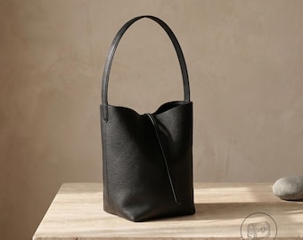 Borsa tote minimalista in vera pelle di vacchetta, borsa a secchiello morbida a tracolla, borsetta hobo in pelle da portare sotto il braccio, borsa da lavoro per tutti i giorni per donna