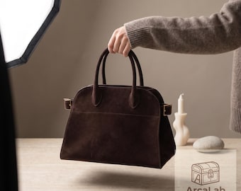 Borsa tote minimalista in pelle Margaux / Borsa a mano con manico superiore in camoscio realizzata a mano / Elegante borsa a tracolla in vera pelle da donna