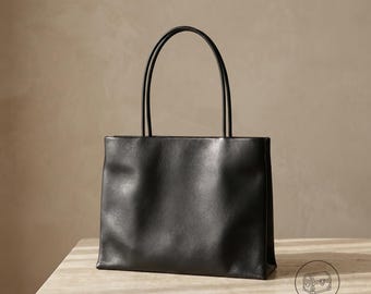 Borsa minimalista con manico superiore, piccola borsa tote in pelle di agnello, mini borsa nera morbida, borsetta di lusso discreta, elegante borsa da sera per donna
