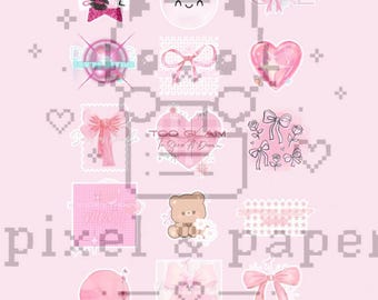 Paquete de pegatinas de ositos de peluche con lazos rosas y corazones para niñas (descarga digital)