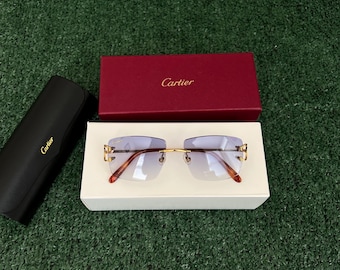 Cartier Big C Sunglasses Blue Lens Gold Frame