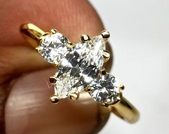 Vintage Marquise Moissanite Engagement Ring – Fairy Leaf Wedding Band For Women