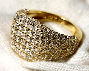 Wide Pave Moissanite Dome Ring | Gold Vermeil Chunky Statement | Sterling Silver Cocktail