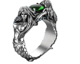 Handmade Sterling Silver Mermaid Ring – Natural Ruby, Ocean Fantasy