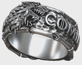 House Stark Direwolf Ring: Oxidized Sterling Silver, Game of Thrones