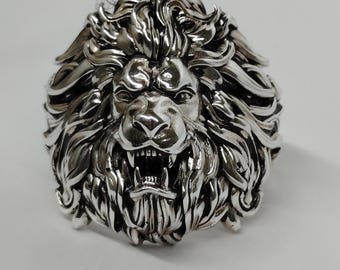 Ferocious Lion Sterling Silver Ring | Men Women Oxidized 925 Statement Jewelry
