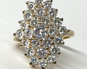 14K Yellow Gold Plated, Round Cubic Zirconia ,Marquise Shaped Cluster Ring,925Sterling Silver Ring