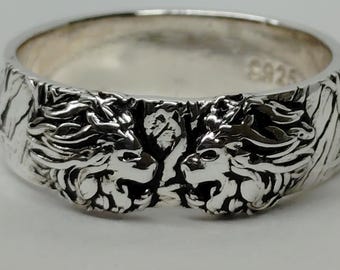 Handmade Sterling Silver Lion Head Ring, Oxidized Leo Zodiac Jewelry