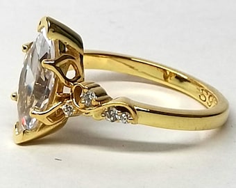 Marquise Moissanite Engagement Ring, CZ Flower Wedding Band, Natural Inspired Jewelry
