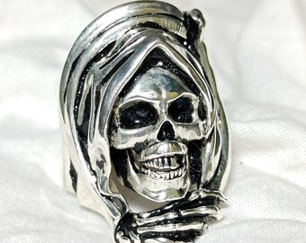 Grim Reaper Skull Ring: Gothic Sterling Silver Statement Jewelry