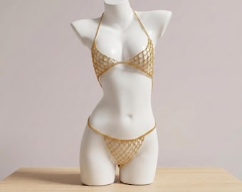 Gold Silver Chain Bralette | Metal Body Chain Bra Top | Halter Cage Bra Jewelry | Festival Rave Beach Bikini Cover Up Outfit