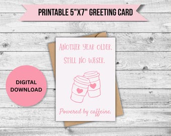 Tarjeta de cumpleaños para amantes del café (imprimible) / Impulsado por la cafeína / Tarjeta de cumpleaños divertida / Tarjeta de felicitación de descarga instantánea