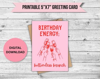 Tarjeta de cumpleaños con brunch ilimitado para imprimir / Tarjeta de cumpleaños energética / Tarjeta de cumpleaños divertida para descargar / Tarjeta de cumpleaños con prosecco / Descarga instantánea