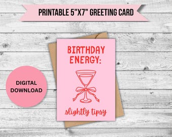 Tarjeta de cumpleaños "Energía ligeramente alegre" para imprimir / Tarjeta de cumpleaños divertida para descargar / Tarjeta de cumpleaños para amantes de los cócteles / Tarjeta de felicitación digital instantánea