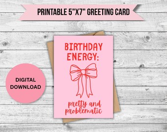 Tarjeta de cumpleaños divertida para imprimir / Tarjeta de cumpleaños bonita y problemática / Tarjeta de cumpleaños con energía / Tarjeta de felicitación de descarga instantánea