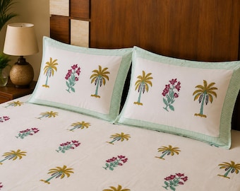 Hand Block Print Cotton Bedsheet Set | Indian Floral King Bedding, Jaipur Home Decor