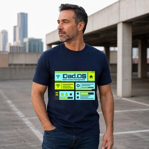 Dad.OS Smart Home Management Graphic Tee, Funny Tech Dad Gift, Retro Computer Interface Shirt, Fatherhood Software Engineer Birthday