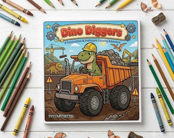 Diggers de dinosaures : une aventure de construction et de coloriage préhistorique pour les enfants de 4 à 8 ans | Cahier d'activités camion dinosaure