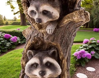 Harz Waschbär Vogeltränke | Wunderliche Garten-Skulptur im antiken Stil