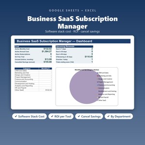 Kalkylblad för Business SaaS-prenumerationshantering | Kostnadsspårning och ROI-optimering för programvarustaplar