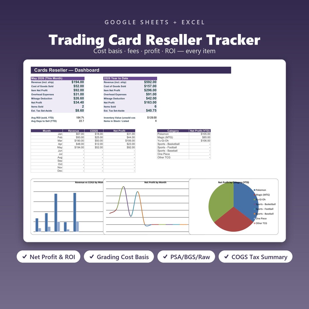Trading Card Reseller Spreadsheet | PSA BGS Raw Inventory, Grading Cost ...