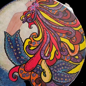 Emerging Mermaid red hair silver moon background handpainted wall decor Beach Ocean fantasy