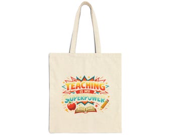 Bolso de tela "Enseñar es mi superpoder" / Diseño para Apple Book Pencil para profesores