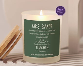 Custom Teacher Gift Candle, Personalized Teacher Candle Gift, Thank You Teacher Candle, Teacher Appreciation Gift Back to School C160