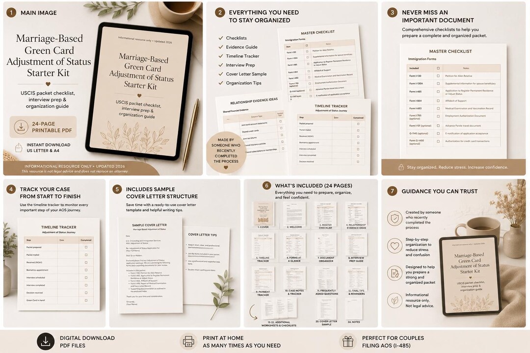 Marriage Green Card Checklist PDF | Adjustment of Status Organizer ...
