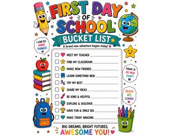 First Day of School Bucket List for Kids Printable | Back to School Checklist | First Day Activity Sheet | Classroom Printable PDF | Homesch