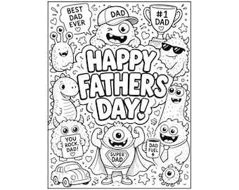 Página para colorear del Día del Padre para niños / Hoja para colorear de Papá Monstruo / Actividad imprimible del Día del Padre / Regalo para papá de parte de los niños / Descarga instantánea