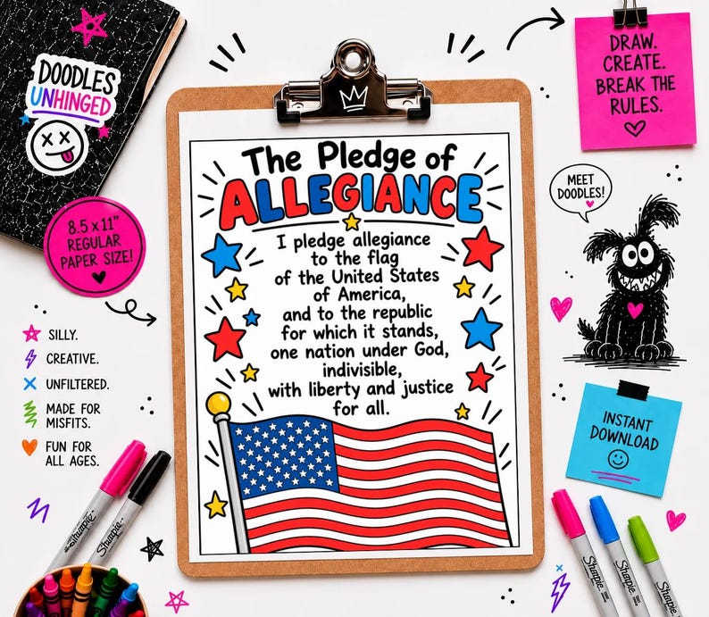 Students Reciting Pledge Pledge of Allegiance Printable Poster, American Flag Classroom Decor ...